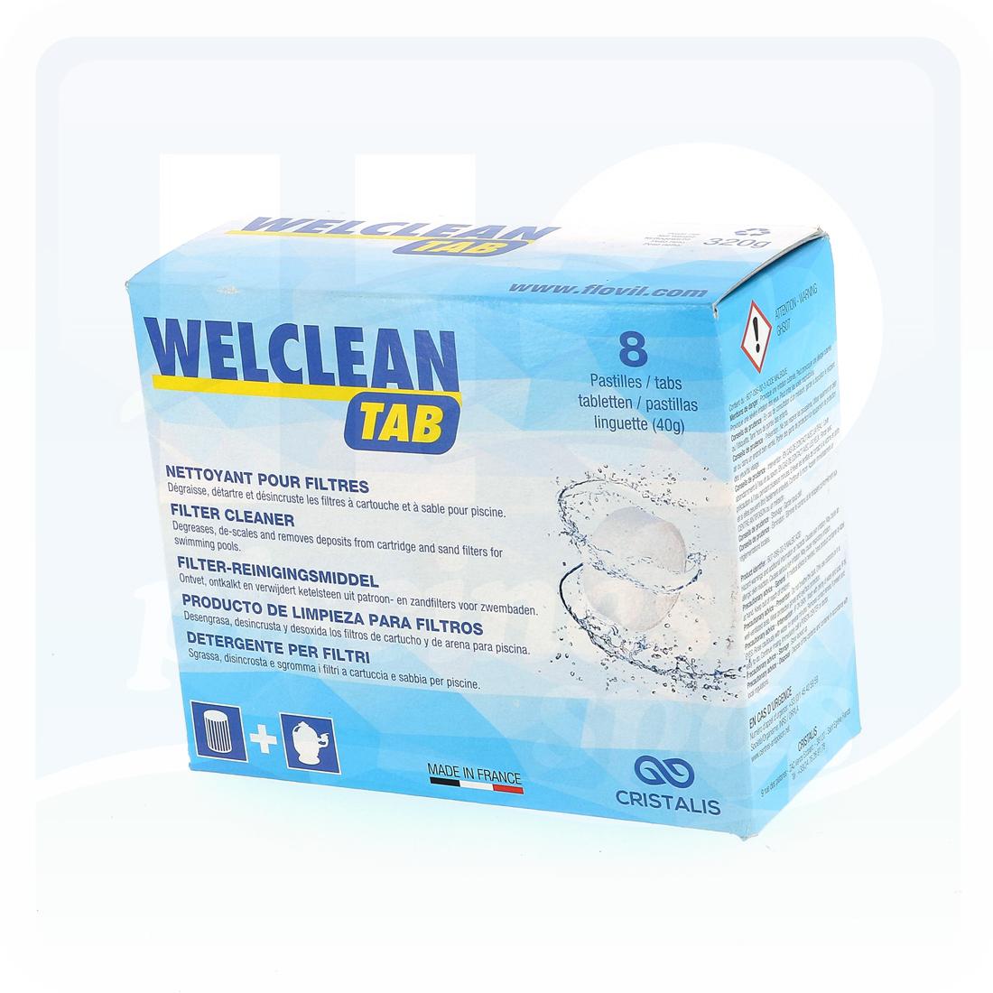 Nettoyant pour filtre - WELCLEAN Tab - boite de 8 pastilles - H2o Piscines  & Spas