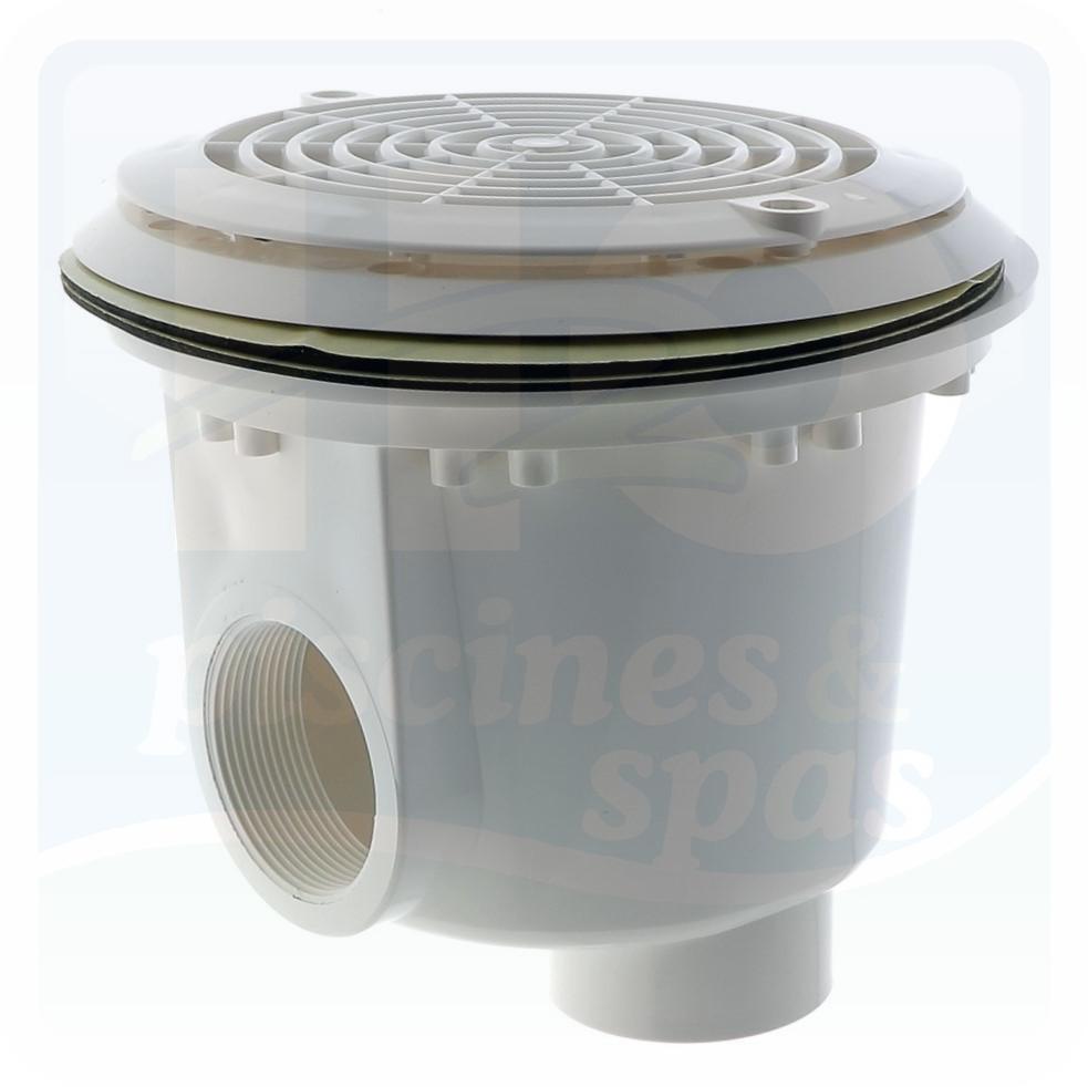 Bonde de fond BL-211 - AQUAREVA - 2 sorties (2’’ et 50 à coller) pour piscines Liner - Blanche