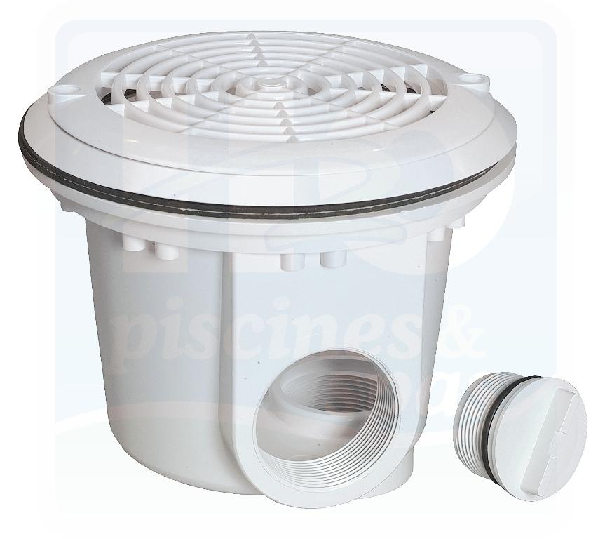 Bonde de fond BL-211-L - AQUAREVA - 2 sorties (2’’ et 1’’ 1/2) avec bouchon et joint pour piscines Liner - Blanche