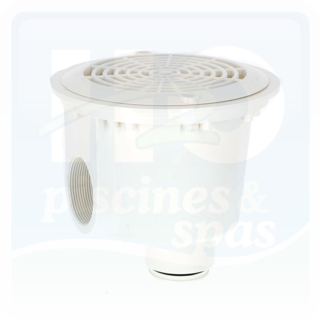 Bonde de fond BB-210-L - AQUAREVA - 2 sorties (2’’ et 1’’ 1/2) avec bouchon et joint pour piscine béton - Blanche